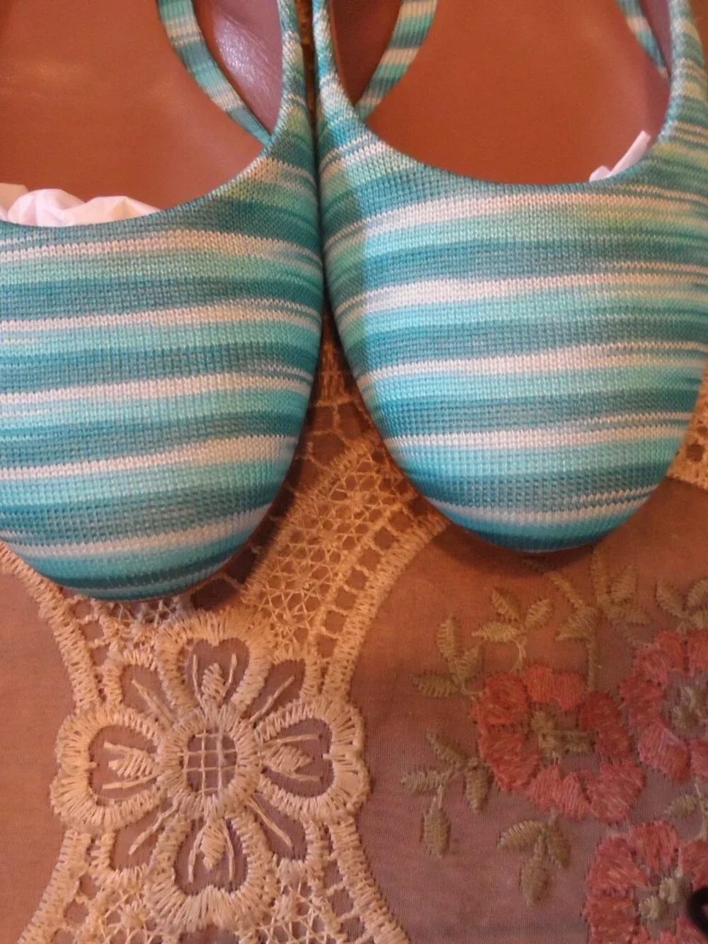 Missoni Tessuto Ocean Blue & White Striped Knit Ballet Flats Size IT 40 US 10